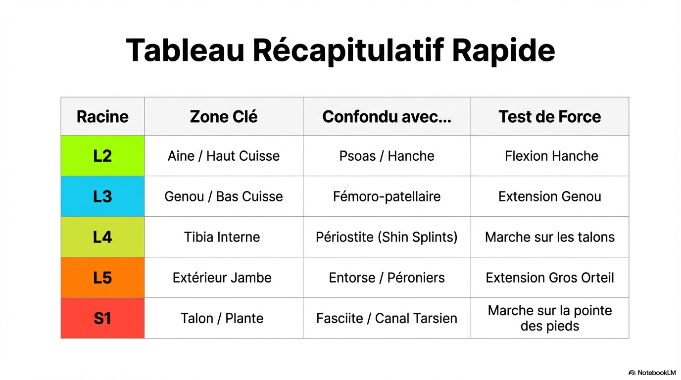 Tableau Récapitulatif Rapide des Racines Lombaires