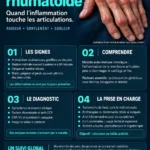 Polyarthrite Rhumatoïde : Symptômes, Diagnostic Et Traitements 5 Affiche Sur La Polyarthrite Rhumatoïde Montrant Des Articulations Des Doigts Gonflées Et Une Déviation Des Doigts Dans Une Forme Établie.