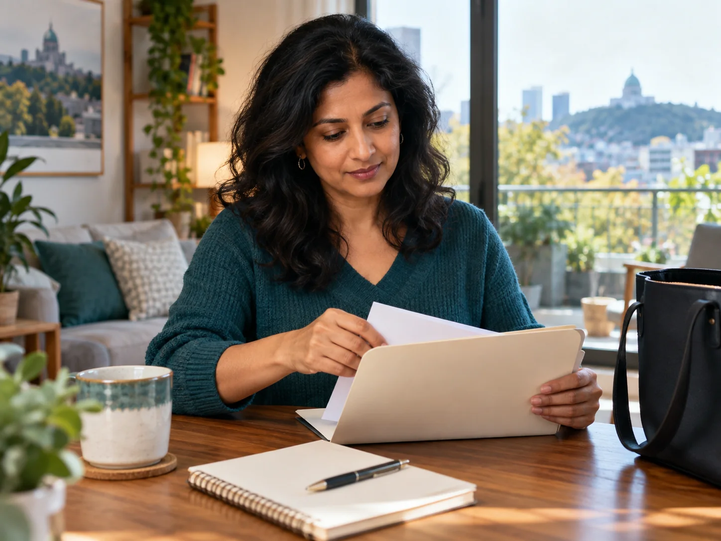 Femme Préparant Ses Documents Avant Un Rendez-Vous