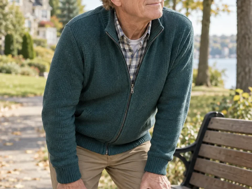 Man taking a break near a bench in a park