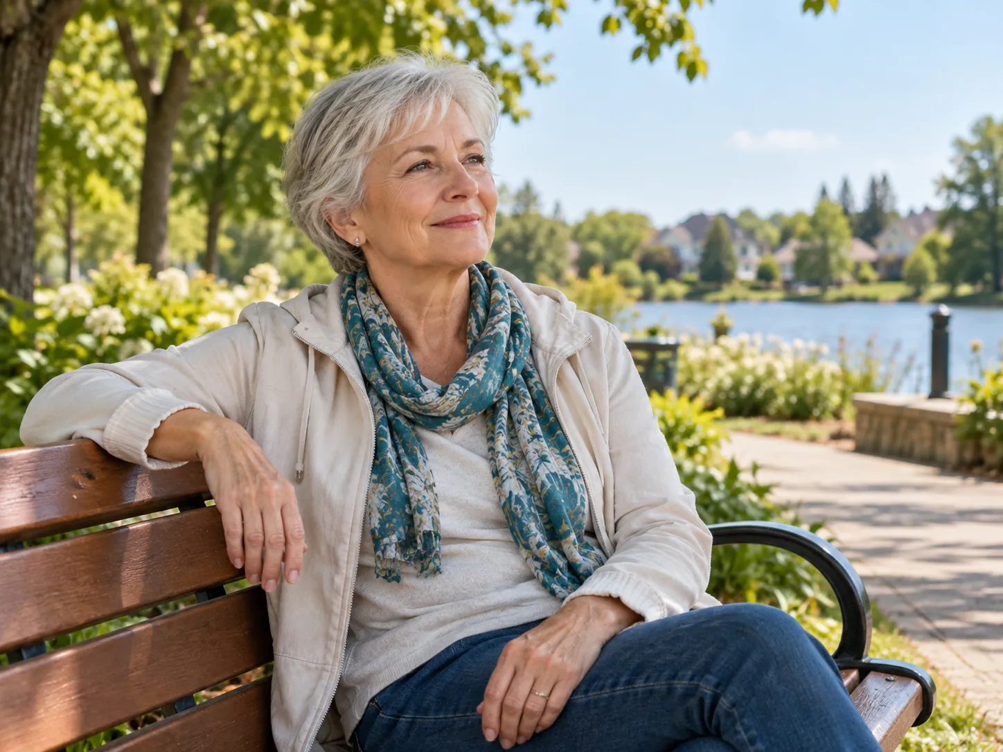 Femme Assise Sur Un Banc De Parc Pendant Une Pause